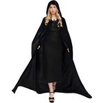 Myir JUN Unisex Hooded Halloween Cloak Long Cape Robe Velvet Fancy Dress Costumes for Adults Kids Cosplay (XL, Black Velvet)