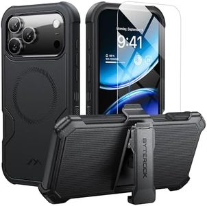 ByteRock for iPhone 17 Pro Max Case 6.9" with Belt Clip Holster,Compatible with MagSafe,Anti-Drop,Shockproof,Heavy Duty Protection,w/Screen Protector,with 360°Rotating Kickstand,Black
