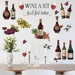Runtoo Wine Bottle Kitchen Quotes Wall Decals Grape Fruit Wine Tasting Inspirational Wall Stickers for Bar Kitchen Wall Decor