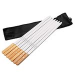 Goutime 23 Inch, 1 Inch Wide Stainless Steel Grilling BBQ Skewers with Wood Handle for Making Koubideh Persian Brazilian Kabob, Set of 7 with Bag