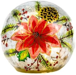 A Cheerful Giver Golden Poinsettia - 6" W x 6" H Crackle Glass Orb
