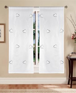 Tata Home Coppia Tende per Interni a Vetro Finestra Semitrasparenti Bianche Tende Cucina Bagno Camera Fantasia Shabby Chic 60x150 cm con Cuori Grigi