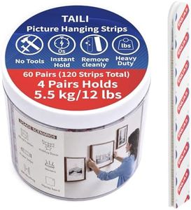 TAILI Picture Hanging Strips Heavy Duty, Medium 60 Pairs (120 Strips) Hold Up to 12 lb Frame Hanger for Walls, Pictures Haing Kit Without Nail, Damage Free Adhesive Poster for Decor, Art, Mirror