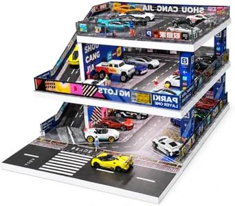 Display Case for Hot Wheels: Toy Car Garage Diorama with LED Lights (Blue)