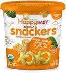 Happy Baby Organics Organic Snackers, Gluten Free Baked Grain Snack, Vegan Cheddar & Broccoli 1.5oz Cup (Pack of 6)