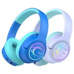 iClever Kids Wireless Headphones with LED Lights, BTH18 Safe Volume 74/85/94dBA, 43H Playtime, Stereo Sound, Type-C, AUX Cable, Bluetooth5.3 Over Ear Kids bluetooth Headphones for Tablet/Travel