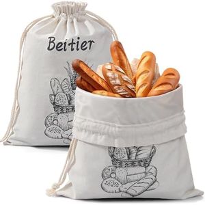 2 Pack Reusable Bread Bag, Large Homemade Bread Storage Bag with Lining, Drawstring Food Container for Sourdough, Toast, Loafs, Sandwich Fresh Longer