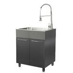 Presenza W28 in. X D22 in. X H33.8 in. Extra Large Stainless Steel Utility Sink with Pull-Down Faucet and Storage Cabinet in Metallic Gray