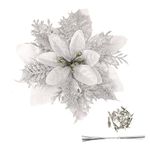 Pack of 12 Silver 5 Inch Glitter Flower Shape Christmas Hanging Ornaments Party Decorating Supplies