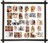 Wood Picture Frames Collage,Photo Display With 30 Clips,Hanging Picture Board Wall Decor for Dorm Graduation Letter Postcard Greeting Card Organizer,Pine,Adjustable Metal Bead String,(Black Walnut)