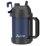 Zukro 1 Gallon Water Bottle Insulated, Leak Proof One Gallon Jug With Handle, No Sweat 128 oz Wide Mouth Stainless Steel Sport Jug With Straw Lid and Spout, Keep Cold 36 Hours, BPA Free, Navy