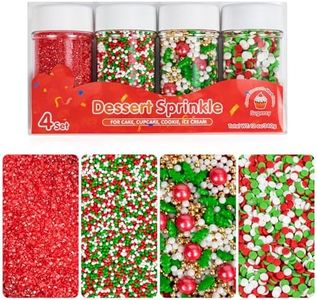 Edible Christmas Sprinkles for Cake Decorating,4 Pack 12 oz,Red White Green Gold Pearls and Christmas Confetti Trees Candy,Nonpareils Sprinkle,Red Sanding Sugar Holiday sprinkle for Cupcake Toppers, Cookie, Ice Cream Decorations Christmas Party
