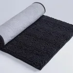 DAWNDIOR Chenille Bathroom Rugs Bath Mats for Bathroom Non Slip Absorbent Washable Quick Dry Thick Microfiber Luxury Black Bath Rugs for Tub Floor Rubber Backing (17’’x24’’)