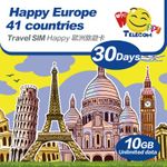 Happy Europe 41 Countries 30 Days Unlimited Data Travel Sim Card | Includes Turkey & Switzerland | 10GB of 4G LTE High-Speed Data Then 128kbps | No Need Registration | Easy Activation