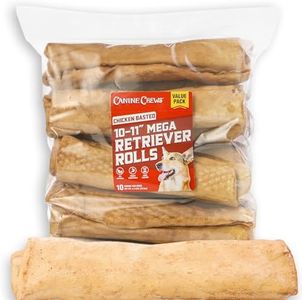 Canine Chews 10-11" Beef-Basted MEGA Retriever Rolls (10 Pack) Natural Rawhide for Big Dogs - Long-Lasting Dog Chew Treats for Aggressive Chewers - Odor-Free - Extra-Large