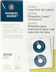 Business Source 26148 CD/DVD Labels for Laser and Inkjet Printers - Pack of 100