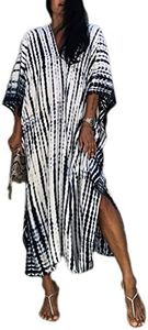 Bsubseach Women Black White Beach Kaftan Dresses Half Sleeve Plus Size Bathing Suit Cover Ups Caftan Dresses