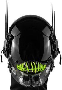 Cyberpunk Skull Mask with LED Light Gothic Cyber Mask for Men, Techwear mask, Halloween Cosplay Costume Accessory (Green)