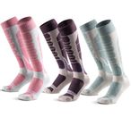 WEIERYA Ski Sock Merino Wool Ski Socks Mens Womens Skiing & Snowboarding Socks, Over The Calf, Purple & Pink & Green Large 3 Items