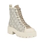 GUESS Women's Shutter Combat Boot, Ivory Logo Multi, 9