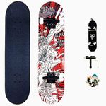 One Leopard® 31" Skateboards, PRO Complete Skateboard with 7 Layer Maple Low Concave Deck, Double Kicks Trick Skateboard and Cruiser Skateboard for Kids, Teens, Beginners & Adults (Nirvana)