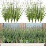 20 Pcs Artificial Outdoor Grass Plants Uv Resistant Greenery Faux Shrubs Fake Plant Artificial Plastic Onion Grass for Indoor/Outdoor Window Garden Porch Home Decor