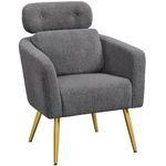 Yaheetech Tub Chair, Cozy Living Room Chair with Adjustable Headrest, Boucle Armchair with Lumbar Pillow and Golden Legs, Modern Accent Chair for Bedroom Lounge Waiting Room Office, Dark Grey