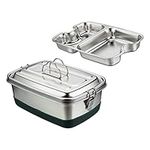 Bento Box Adult Lunch Box, Gigicloud Bento Box for Kids Stainless Steel Lunch Box With Compartments Sealed Spill Proof Leak-proof Double Layer Lunch Box for Work School