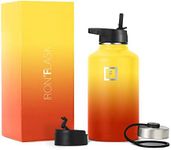 IRON °FLASK Camping & Hiking Hydration Flask with 3 Lids - Stainless Steel, Double Walled & Vacuum Insulated Water Bottle - Leak Proof & BPA Free (Fire, Straw - 64 oz)