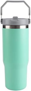 Belle Vous Stainless Steel Tumbler with Straw Lid and Handle - 880ml/30oz Double-Walled Insulated Thermal Mug - Travel Coffee Cup for Hot and Cold Drinks - Portable Vacuum Water Bottle - Light Blue
