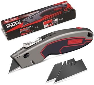 HAUTMEC Heavy Duty Utility Knife, Self-Retracting Safety Box Cutter with 3-Position Depth, 3 SK4 Blades, Zinc Alloy Body, Tool-Free Blade Change, Pro Work Knife for Cardboard, Carpet, Plastic - HT0311