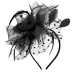 WLLHYF Fascinators Hat 1920s Flower Mesh Feathers Hair Clip Tea Party Hats Feather Headband Fascinators Hats for Women, Black, One Size