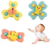 Cable World Baby Spinner Toy for Baby Bath Toys Water Toys for Kids Suction Cup Fidget Spinner Sensory Toddler Infant Flight Travel Toy Stick to Car Window Gift for Kids 3 Pcs (Animal Design)