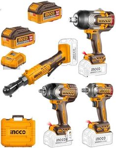 INGCO Compact Brushless Cordless 4 pcs Combo Kit, With 3 PCS 400NM/850NM/1350NM Cordless impact wrench, With 1pcs Cordless drive ratchet
