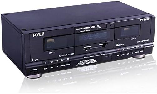 Pyle Home Dual Cassette Deck | Music Recording Device with RCA Cables | Removable Rack Mounting Hardware | CrO2 Tape Selector | Built-in 3 Digit Tape Counter - 110V/220V