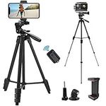 iPhone Tripod, EVERESTA Phone Tripod 54" Extendable Camera Tripod Stand with Bluetooth Remote and Cell Phone Mount Compatible with Mobile Phone/DSLR/Gopro