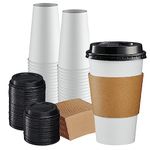 [50 Count] 16 oz. Disposable Coffee Cups with Lids, Sleeves, Stirrers - to Go Paper Hot Cups……