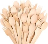 Disposable Wooden Cutlery Set 90 pcs | 30x Forks, 30x Spoons, 30x Knives | Eco Friendly Wooden Spoon,Wooden Forks,Wooden Knives | Ideal for Party, Picnic, Christmas and Home Daily Use