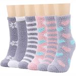 Blu Ninfee Thermal Fluffy Socks for Womens, Ladies Bed Cosy Christmas Fuzzy Socks Thick Warm Socks for Winter Home Sleep Floor 6 Pairs