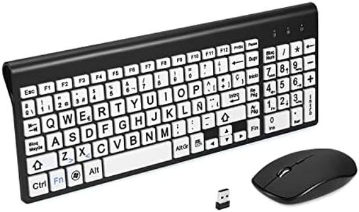 Impresión de Gran tamaño de Teclado y ratón inalámbrico 2.4g, impresión de Gran tamaño, para niños con Baja visión