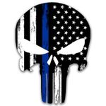 Skull Thin Blue Line Stickers Tattered Subdued US American Flag Decal for Car Trucks Window (3" x 2.2")