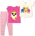 Nickelodeon Girl's 3-Piece Baby Shark Tees and Legging Set, Pink/White, Size 24M