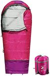 REDCAMP Kids Mummy Sleeping Bag for Camping Zipped Small, 40 Degree 3 Season Cold Weather Fit Boys,Girls & Teens (Pink with 2.4lbs Filling)