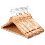 REQUISITE NEEDS Strong Wooden Coat Hangers Brown Strong Shoulder Notches Wardrobe Wooden Garments Hangers Made By Natural Wood and Non-Slip Trouser bar (Pack of 20)