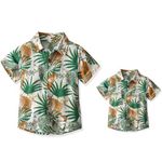 Yoolhamy Father and Son Matching Hawaiian Shirt for Men Summer Beach Short Sleeve Shirts Leaves Print Holiday Tops