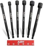 ABN Impact Nut Driver Tool Set - 6pc SAE 6 IN Long Shank Nut Driver Bits Magnetic Tip Sockets, 1/4 IN Hex Shank