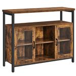 VASAGLE Sideboard, Buffet Table with 2 Transparent Glass Doors, TV Cabinet, with Adjustable Shelves, for Dining Room, 100 x 35 x 80 cm, Industrial Style, Rustic Brown and Black LSC095B01