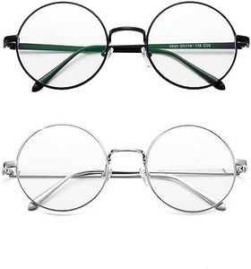 Pro Acme Retro Round Metal Frame Clear Lens Glasses Blue Light Blocking (Silver+Black Frame/Clear Lens 2pcs)