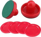 MOUJUCHI Air Hockey Pushers, 96mm Light Weight Air Hockey Red Replacement Pucks & Slider Pusher Goalies for Game Tables, Accessories, Equipment (2 Striker, 4 Puck Pack)-Red