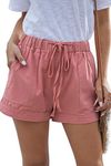 YOCUR Teen Girl Shorts Cotton Linen Cute Soft Loose Short Pants Cozy Lounge Workout Elastic Waist Boxer Shorts Dusty Pink M